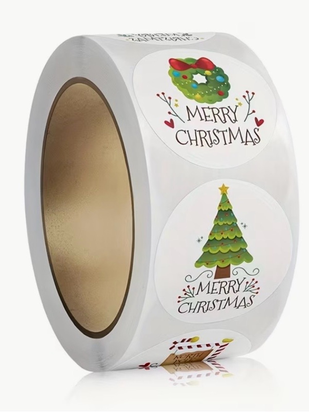 Christmas Sticker Roll 500 1” - Merry Christmas Tree & Wreath Designs